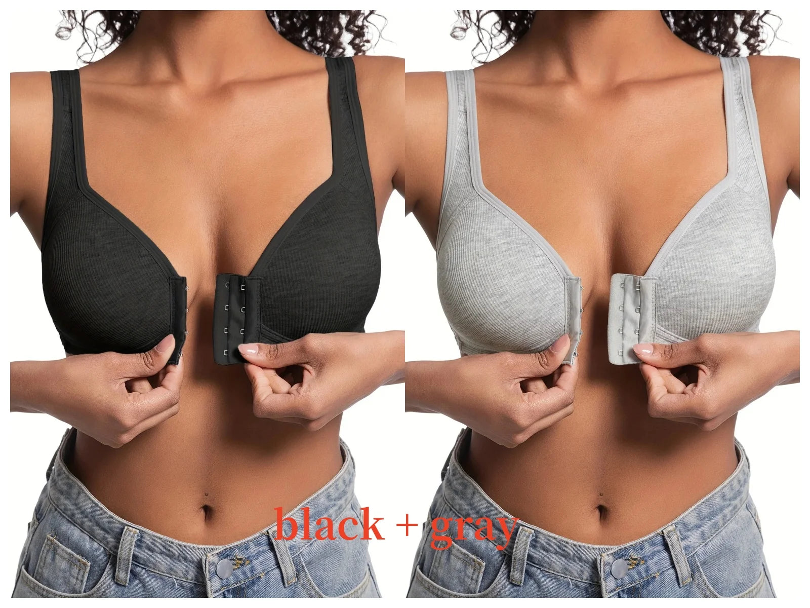 Women's Wire-Free Front Closure Solid Color Bra with Full Coverage