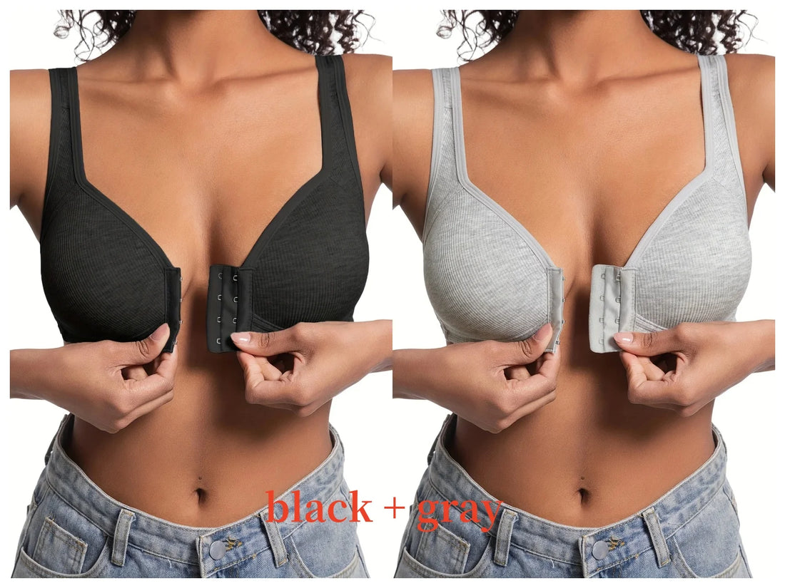 Women's Wire-Free Front Closure Solid Color Bra with Full Coverage