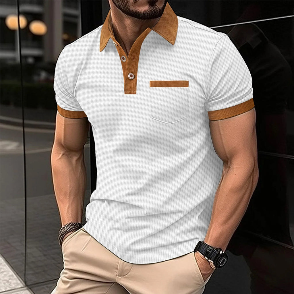 2025 new summer men's short sleeve waffle color POLO