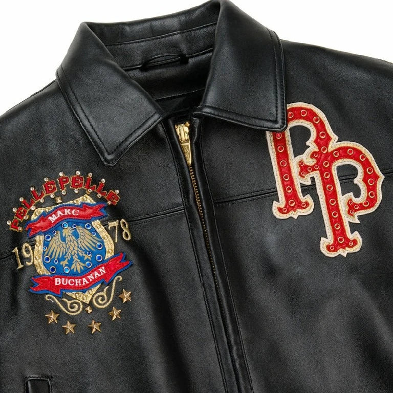 American Vintage Embroidered Leather Jacket Y2K Style