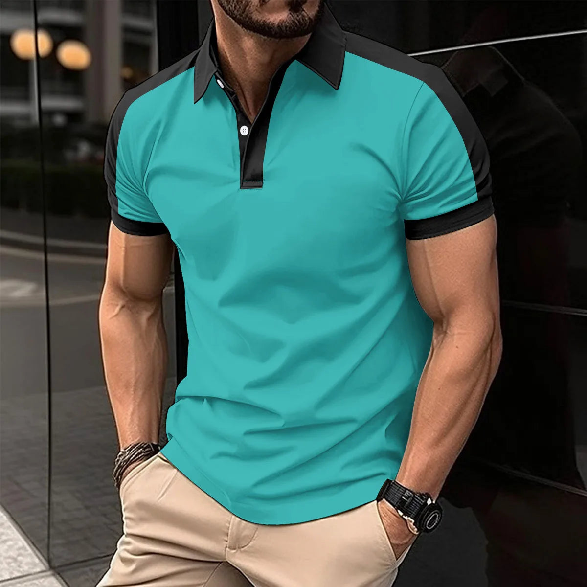 2025 Summer men's casual solid color breathable short-sleeved top with polo shirt men