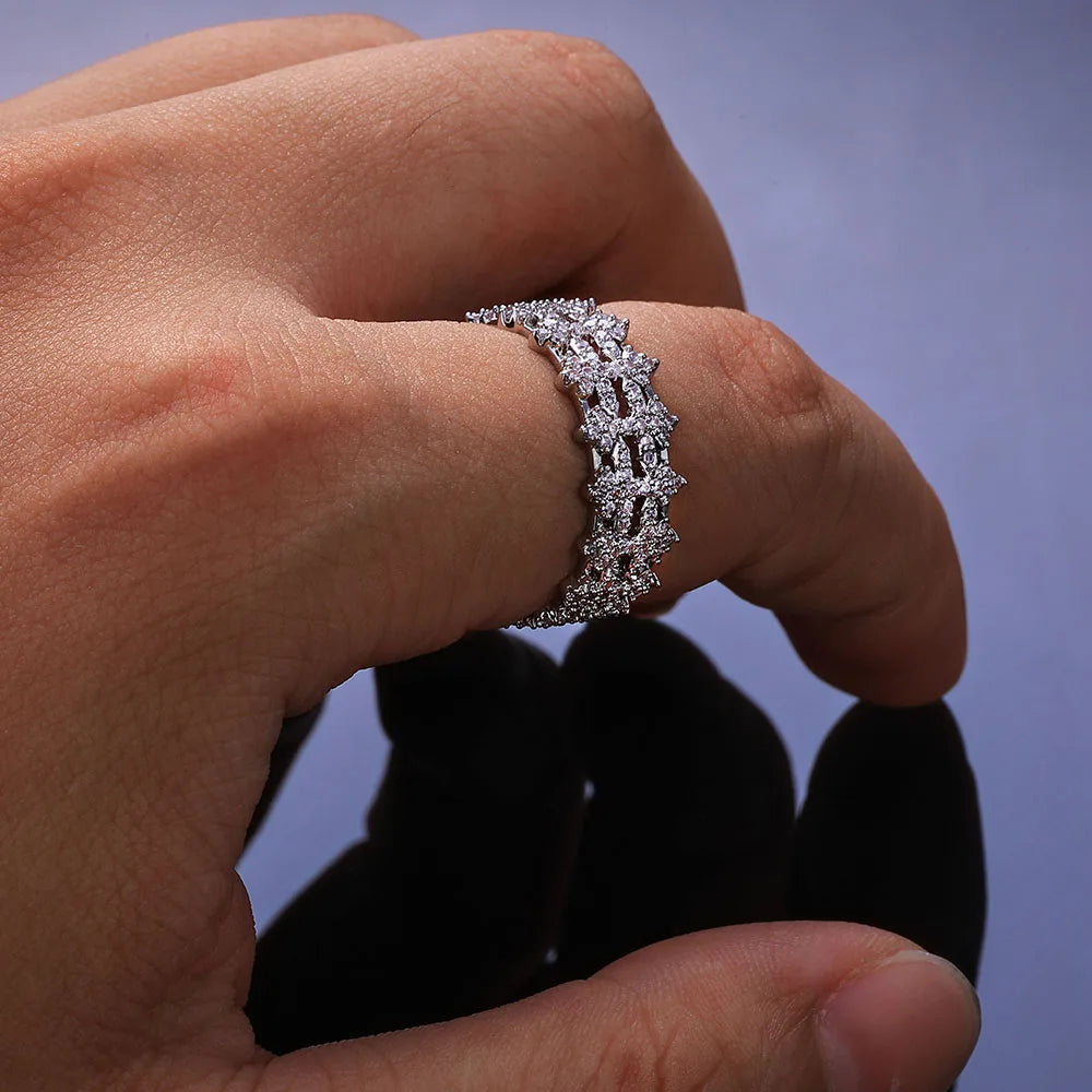 ESKEEM Cross Finger Ring Hip Hop Jewelry Ice Out Prong Setting AAAAA CZ Diamond Cuban Ring for Him Her