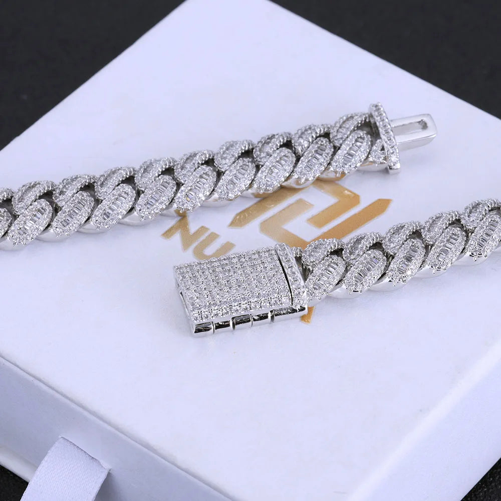 Baguette Cuban Link Iced Out Mixed Inlay Simulated Diamond