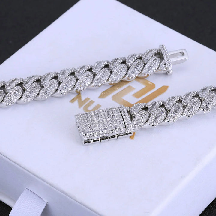 Baguette Cuban Link Iced Out Mixed Inlay Simulated Diamond