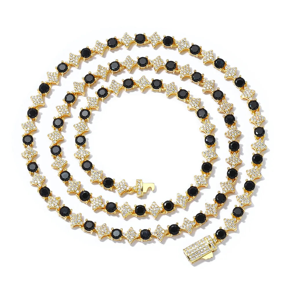 Sparkling Iced Out Cut Star Tennis Chain and Necklace