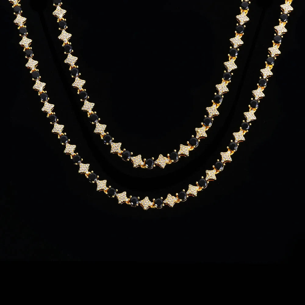 Sparkling Iced Out Cut Star Tennis Chain and Necklace