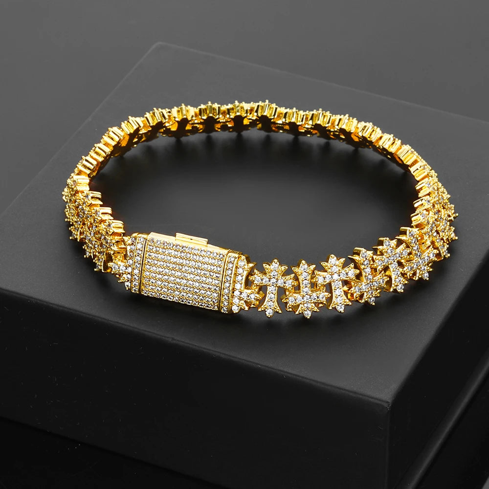 11MM Iced Cross Snowflake Bracelet with Diamond