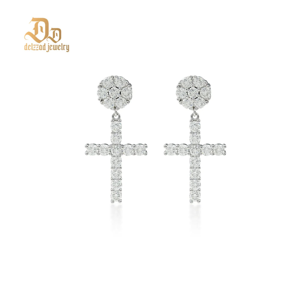 Authentic La Moissanite Cross Stud Earrings 100% Top Quality S925 Sterling Silver