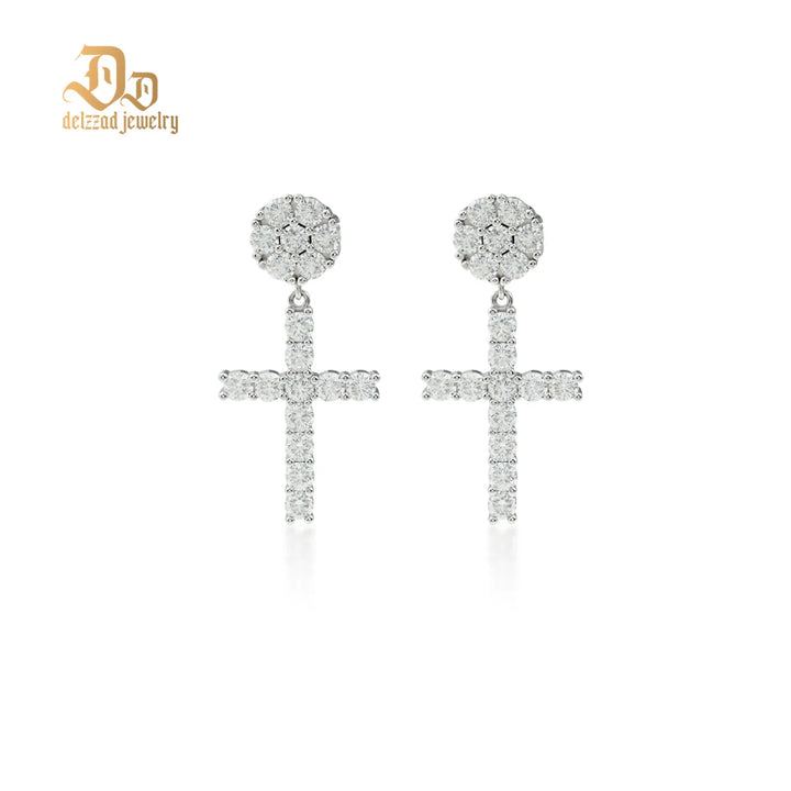 Authentic La Moissanite Cross Stud Earrings 100% Top Quality S925 Sterling Silver