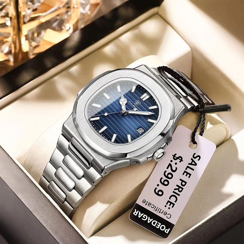 Stainless Steel Watch Men Luxury Brand Business Luminous Waterproof Quartz Wristwatches