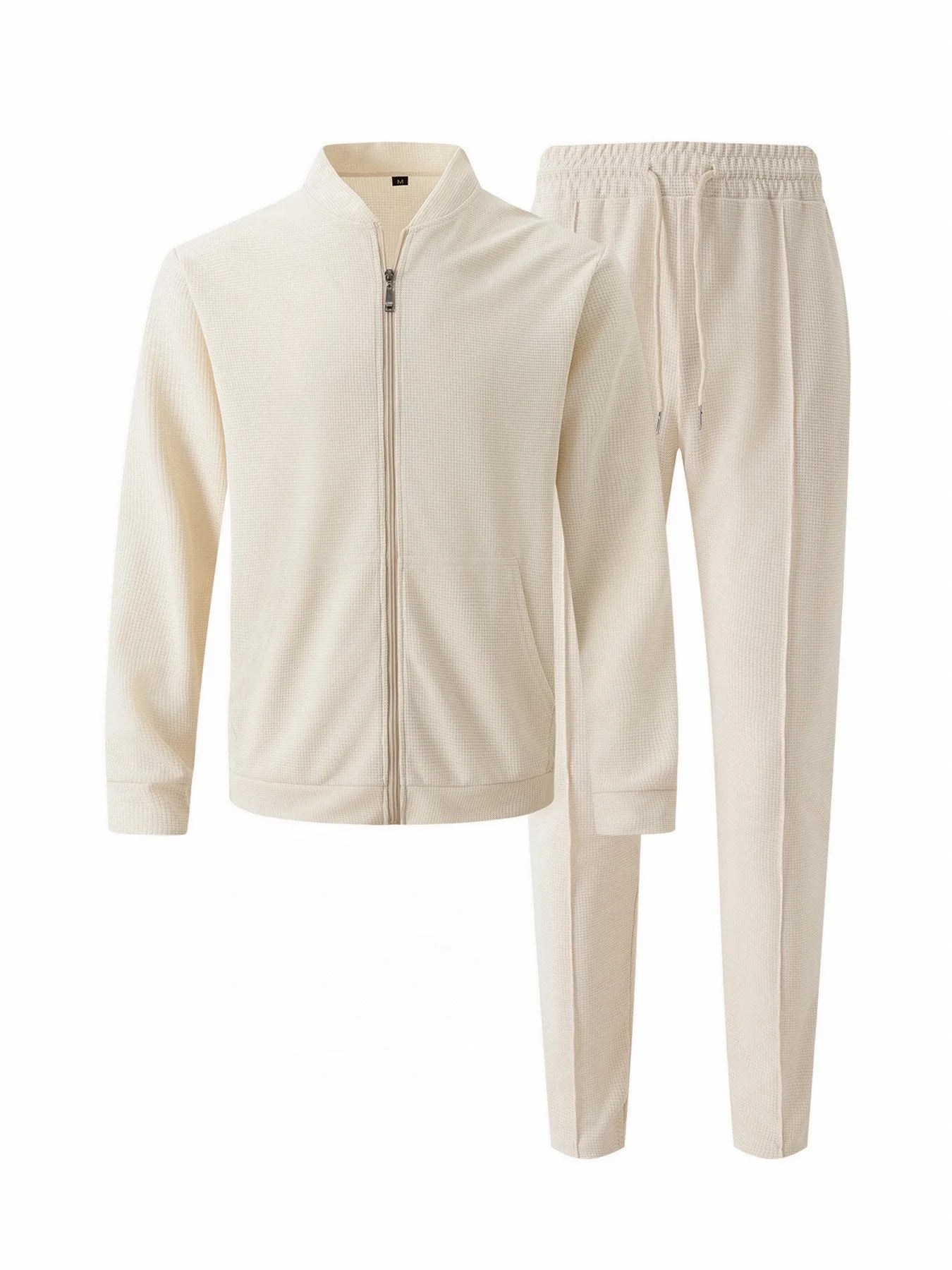 2025 new spring and autumn men stand collar solid color baseball casual Waffle full pants two men's suit men's wear