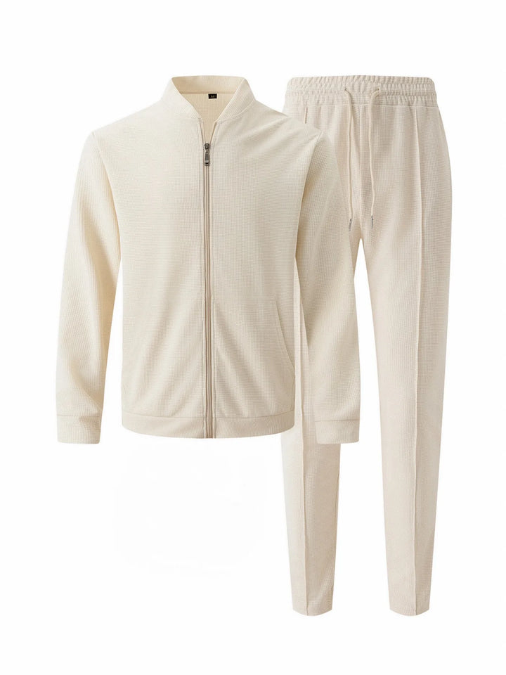 2025 new spring and autumn men stand collar solid color baseball casual Waffle full pants two men's suit men's wear