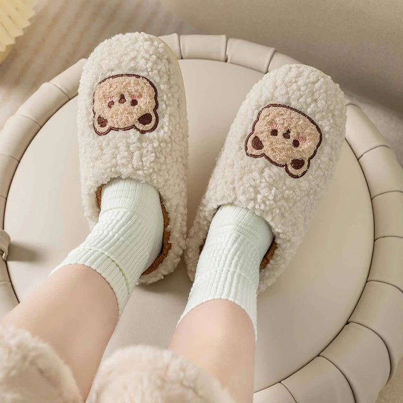 Cute Bear Fluffy Warm Indoor Slippers