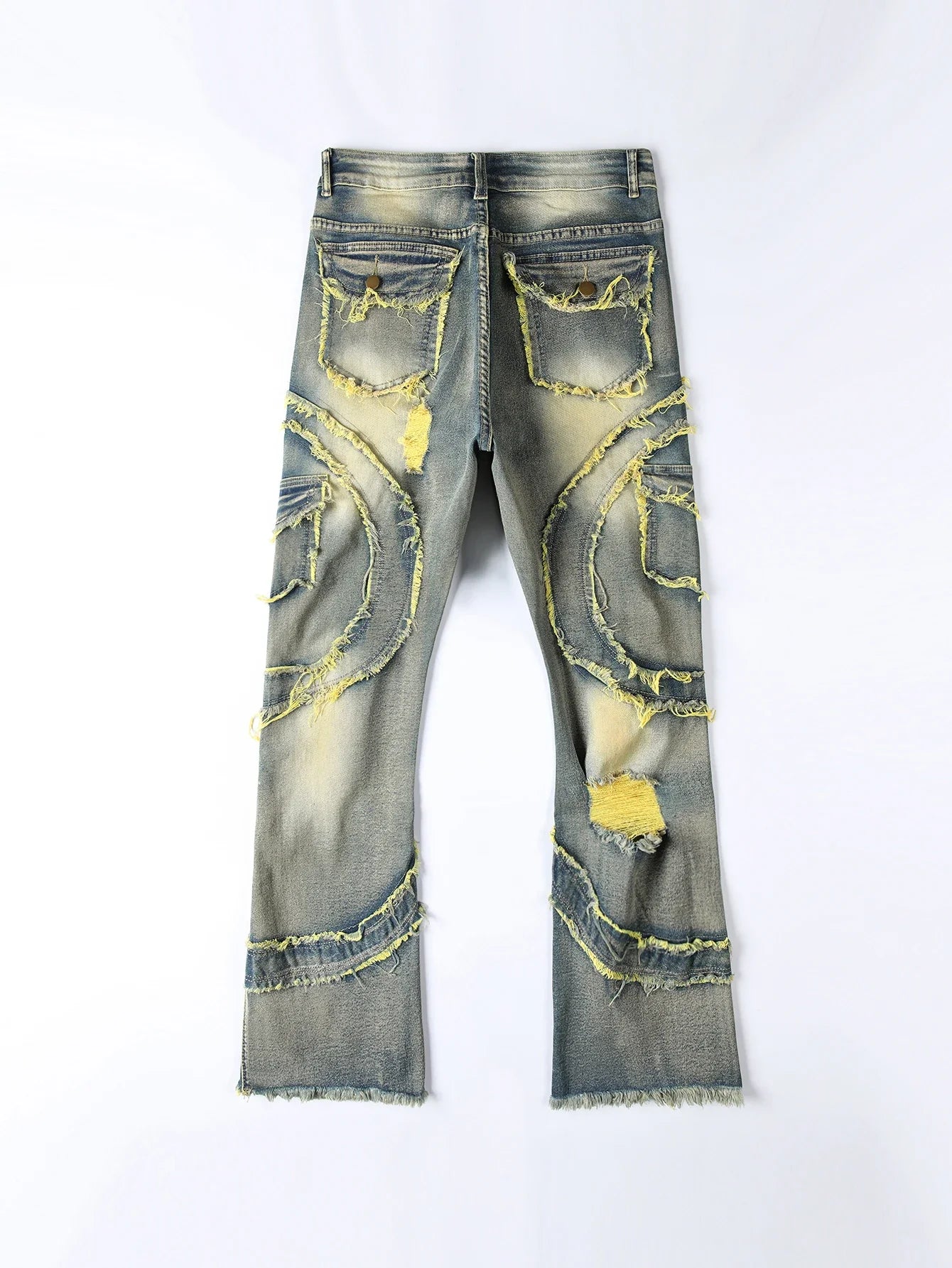 Ripped Stacked Distressed Slim Straight Leg Jeans