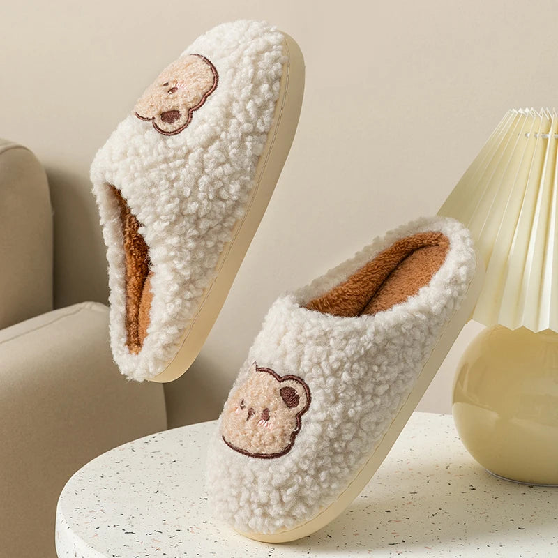 Cute Bear Fluffy Warm Indoor Slippers