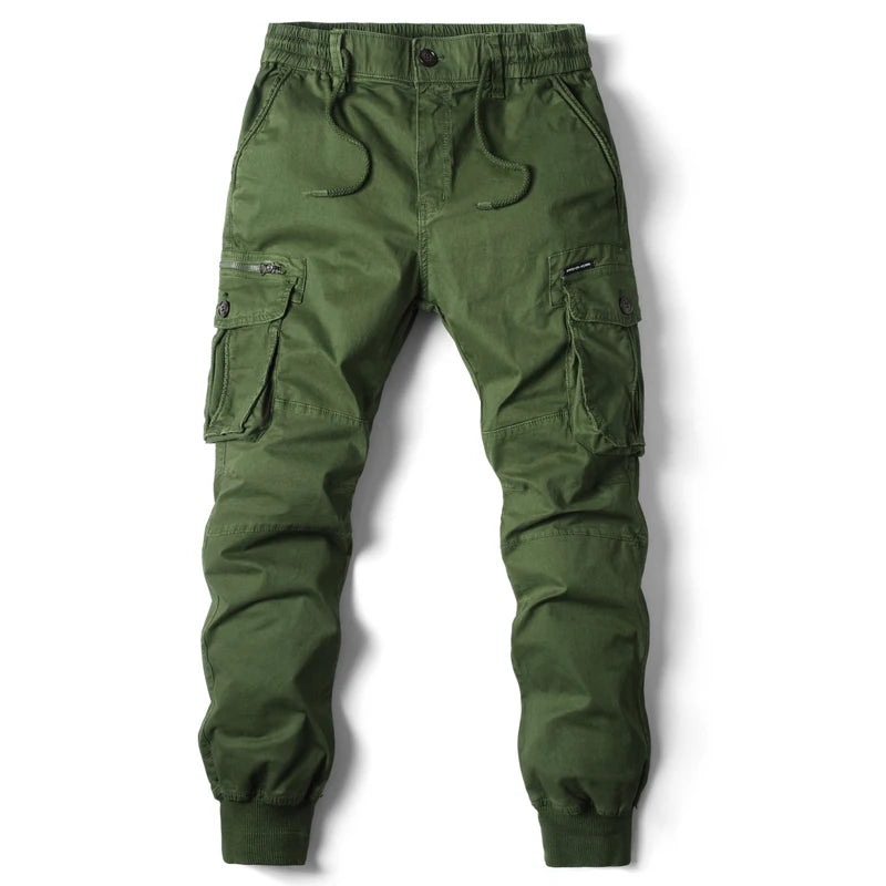Men Casual Cargo Pants with Elastic Cotton Waist