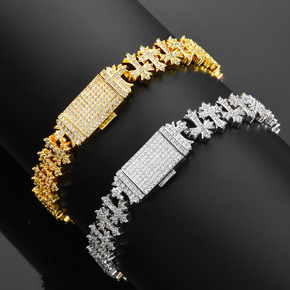 11MM Iced Cross Snowflake Bracelet with Diamond
