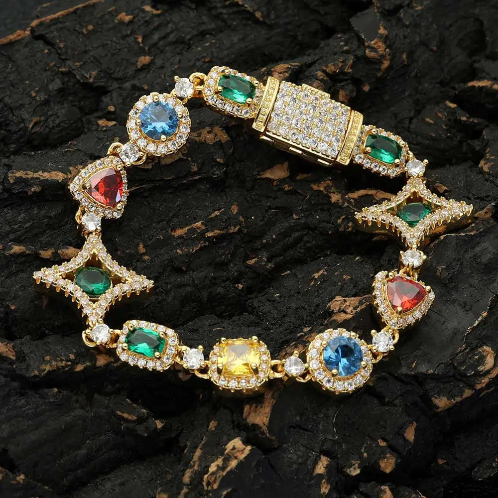 Dazzling Bracelets Mixed Gemstone with 18K Gold-Plating