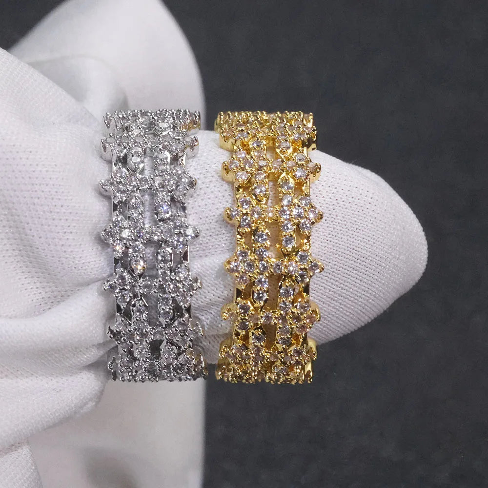 ESKEEM Cross Finger Ring Hip Hop Jewelry Ice Out Prong Setting AAAAA CZ Diamond Cuban Ring for Him Her