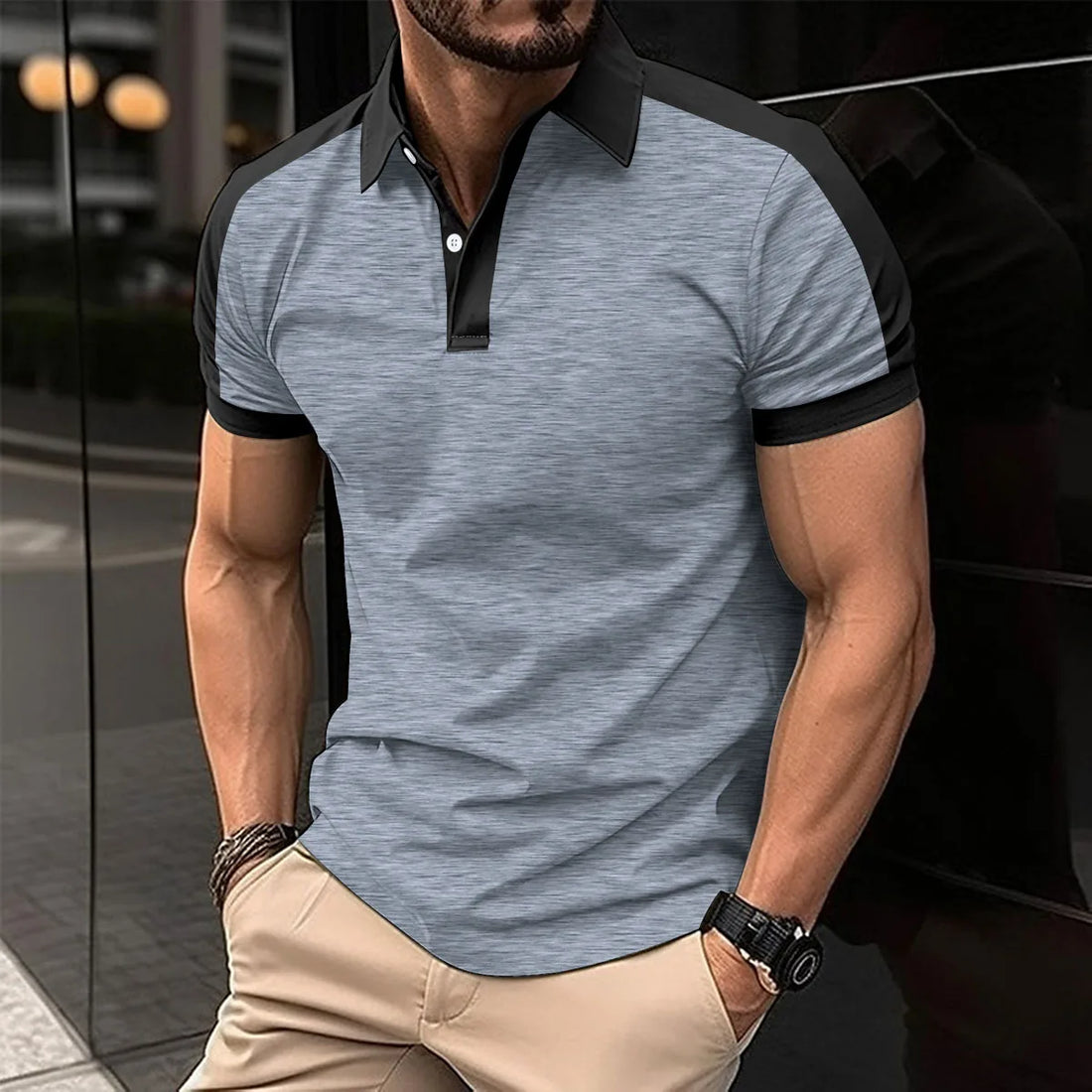 2025 Summer men's casual solid color breathable short-sleeved top with polo shirt men