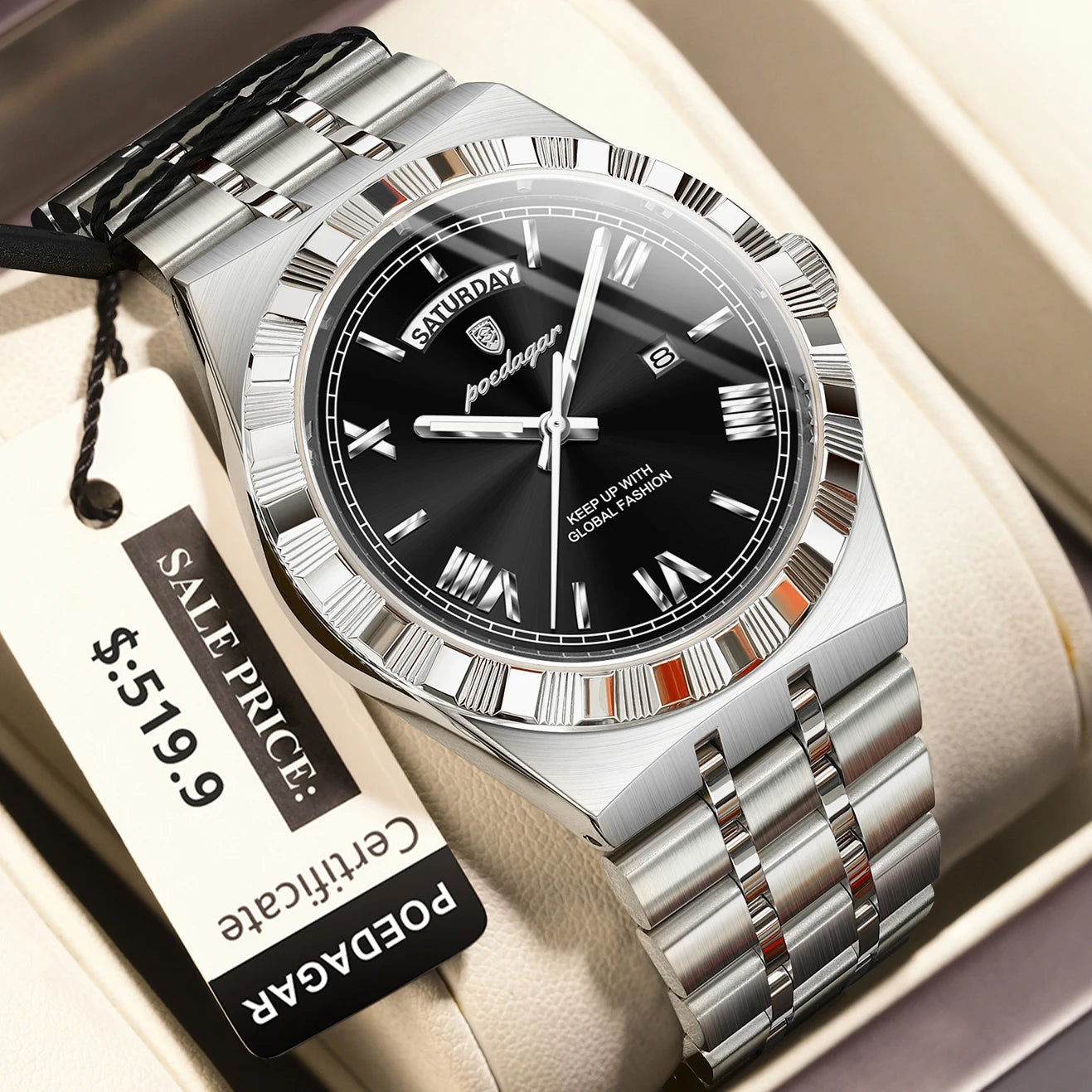 Business Man Watch with Date-Week Waterproof Quartz Material