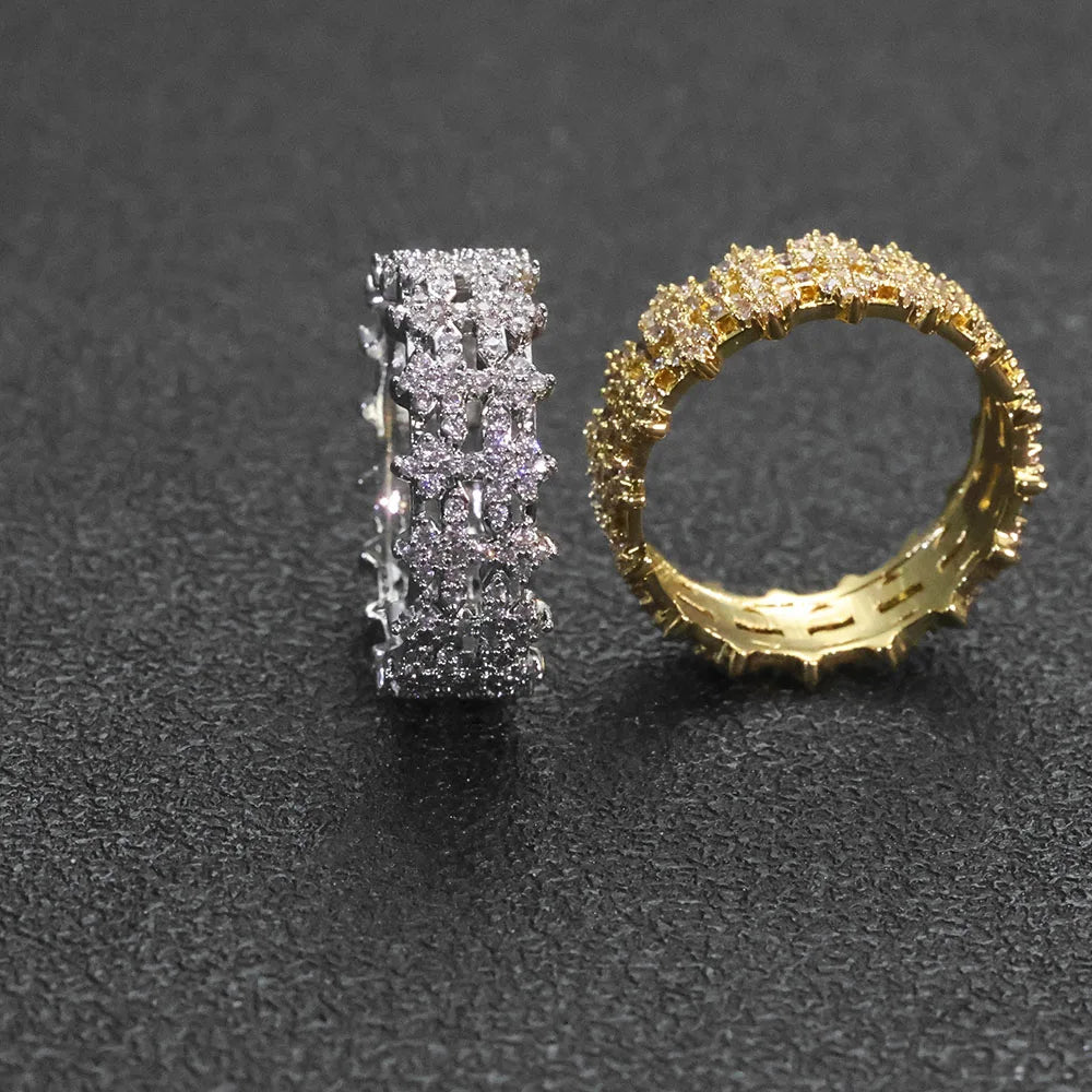 ESKEEM Cross Finger Ring Hip Hop Jewelry Ice Out Prong Setting AAAAA CZ Diamond Cuban Ring for Him Her