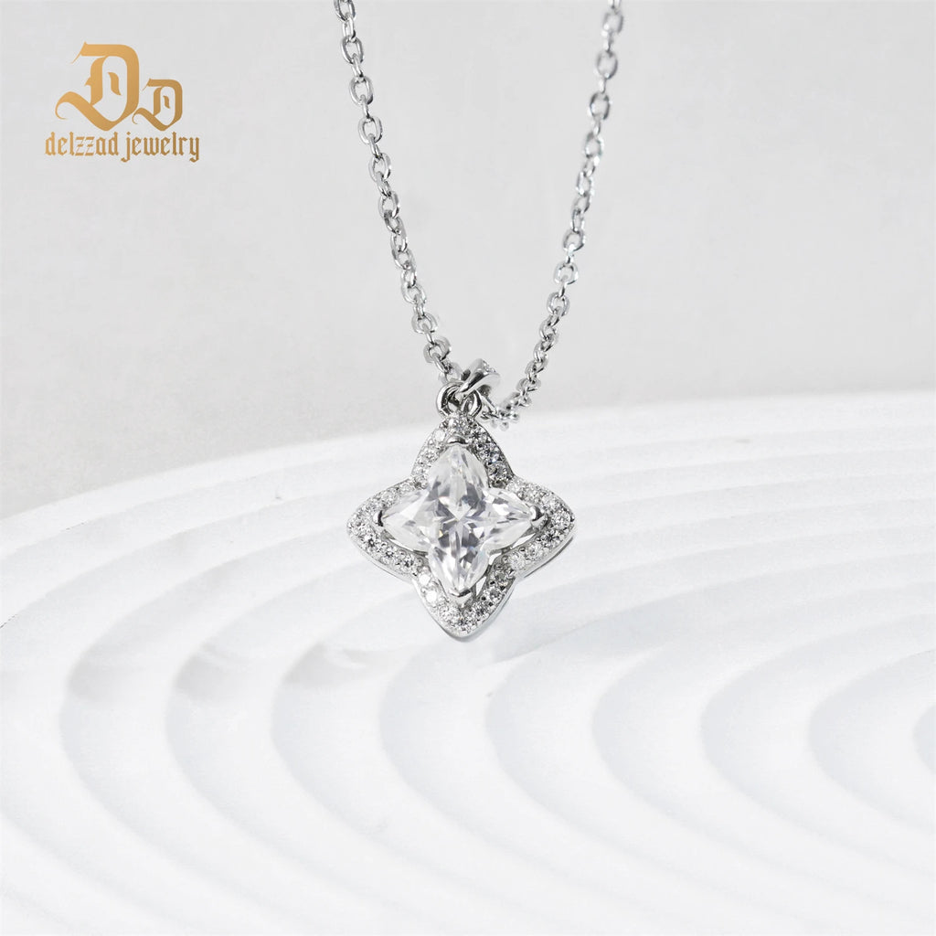 100% S925 Sterling Silver Plant Flower Moissanite Women's Necklace Pendant