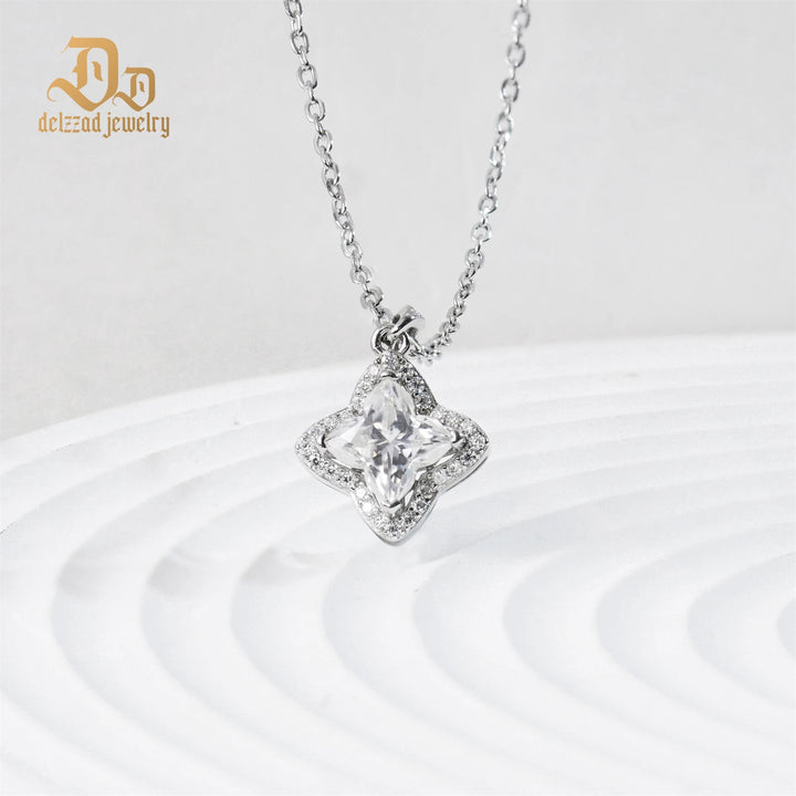 100% S925 Sterling Silver Plant Flower Moissanite Women's Necklace