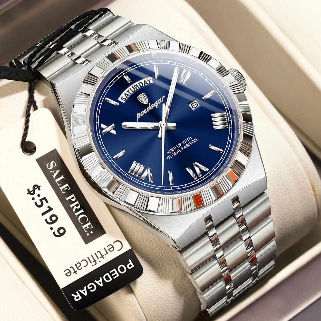 Business Man Watch with Date-Week Waterproof Quartz Material