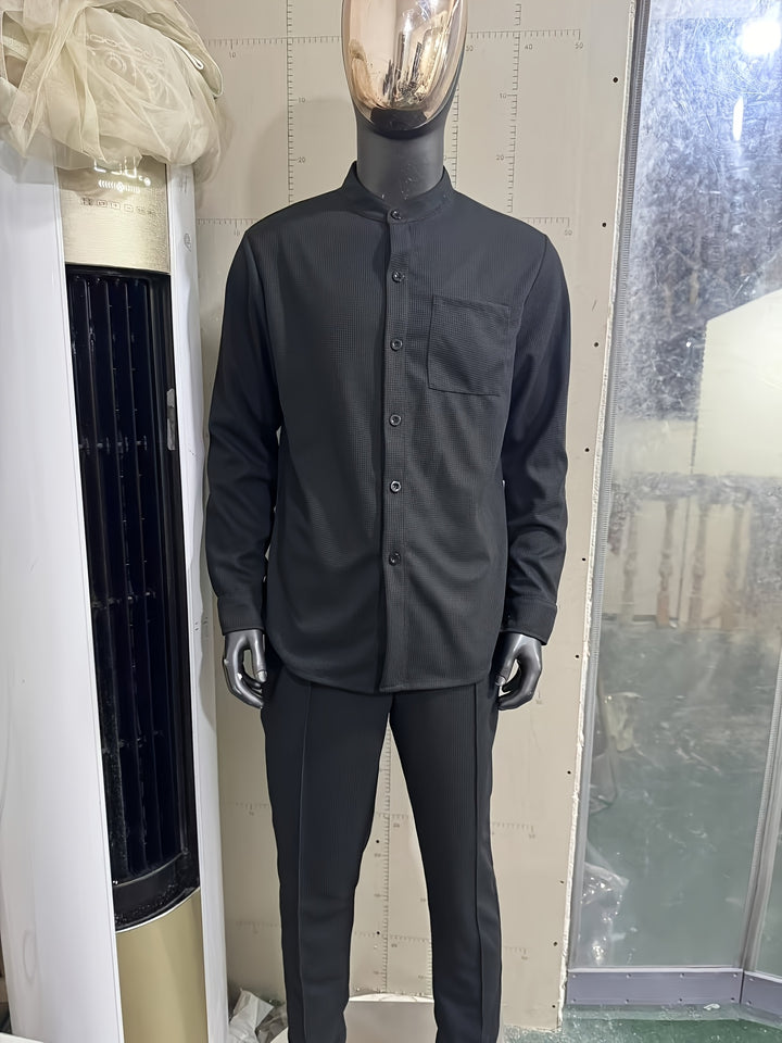 Men's Two-Piece Set with a Long-Sleeve Cardigan with Pockets