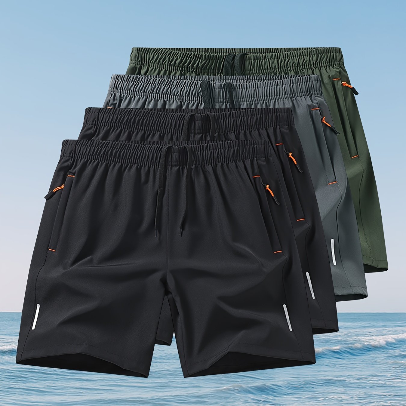 4pcs Men's Quick-Dry Swim Shorts with Zippered Pockets