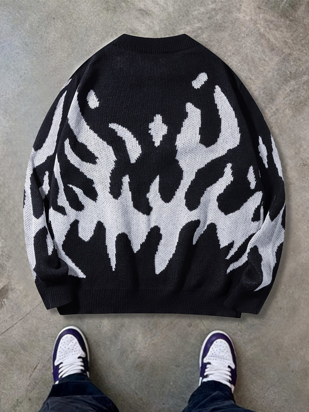 Men'S Trendy Flame Pattern Knit Sweater