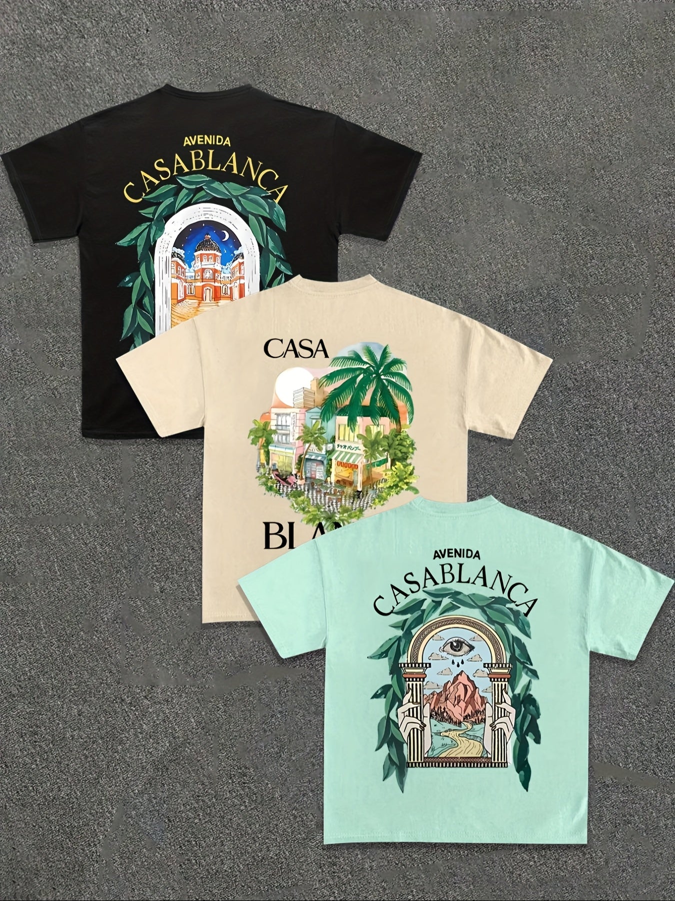 3pcs Men's Casablanca Casual Short Sleeve T-Shirts