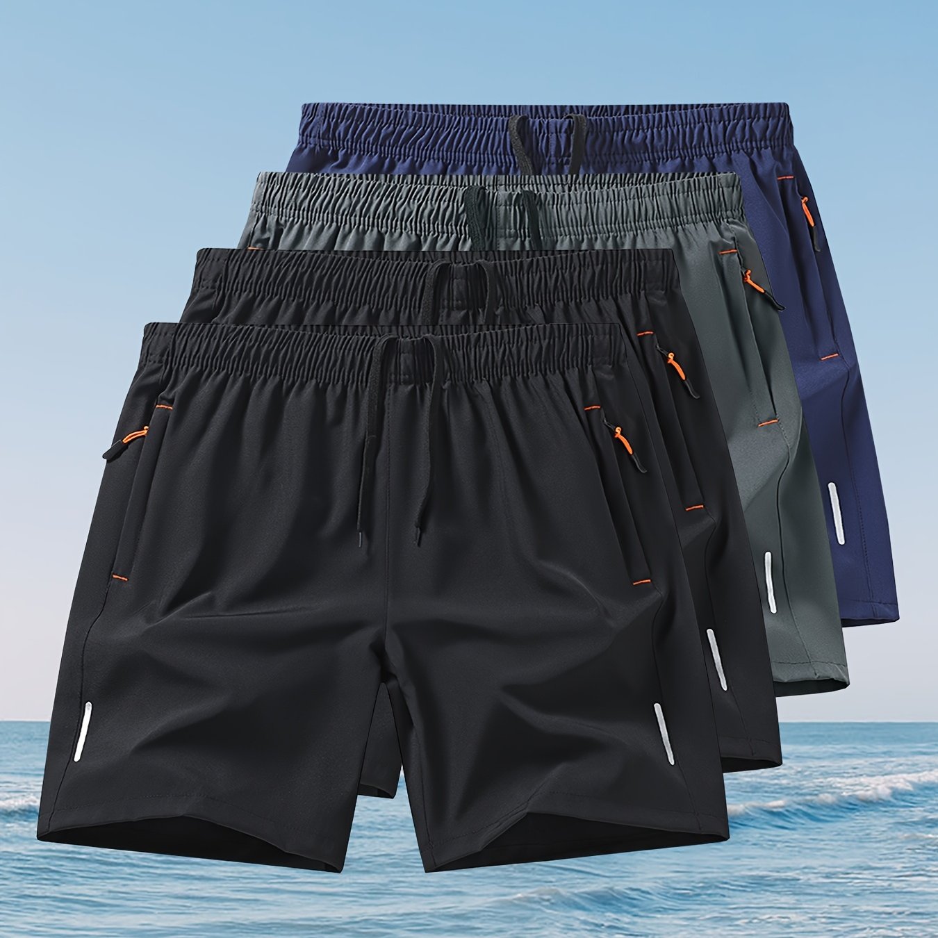 4pcs Men's Quick-Dry Swim Shorts with Zippered Pockets