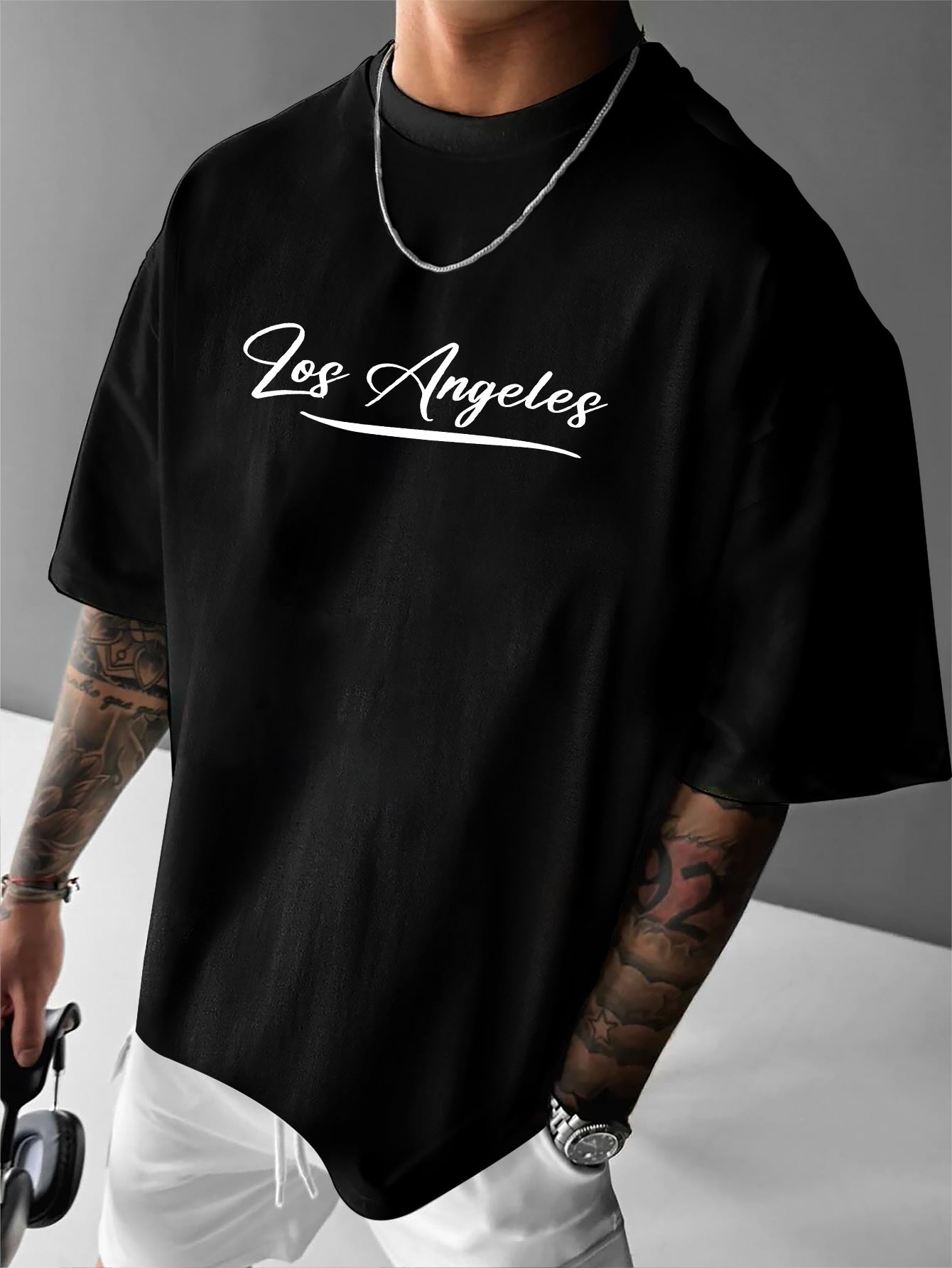 LA 23 Graphic T-Shirt - Beige Los Angeles Streetwear Tee with Palm Trees