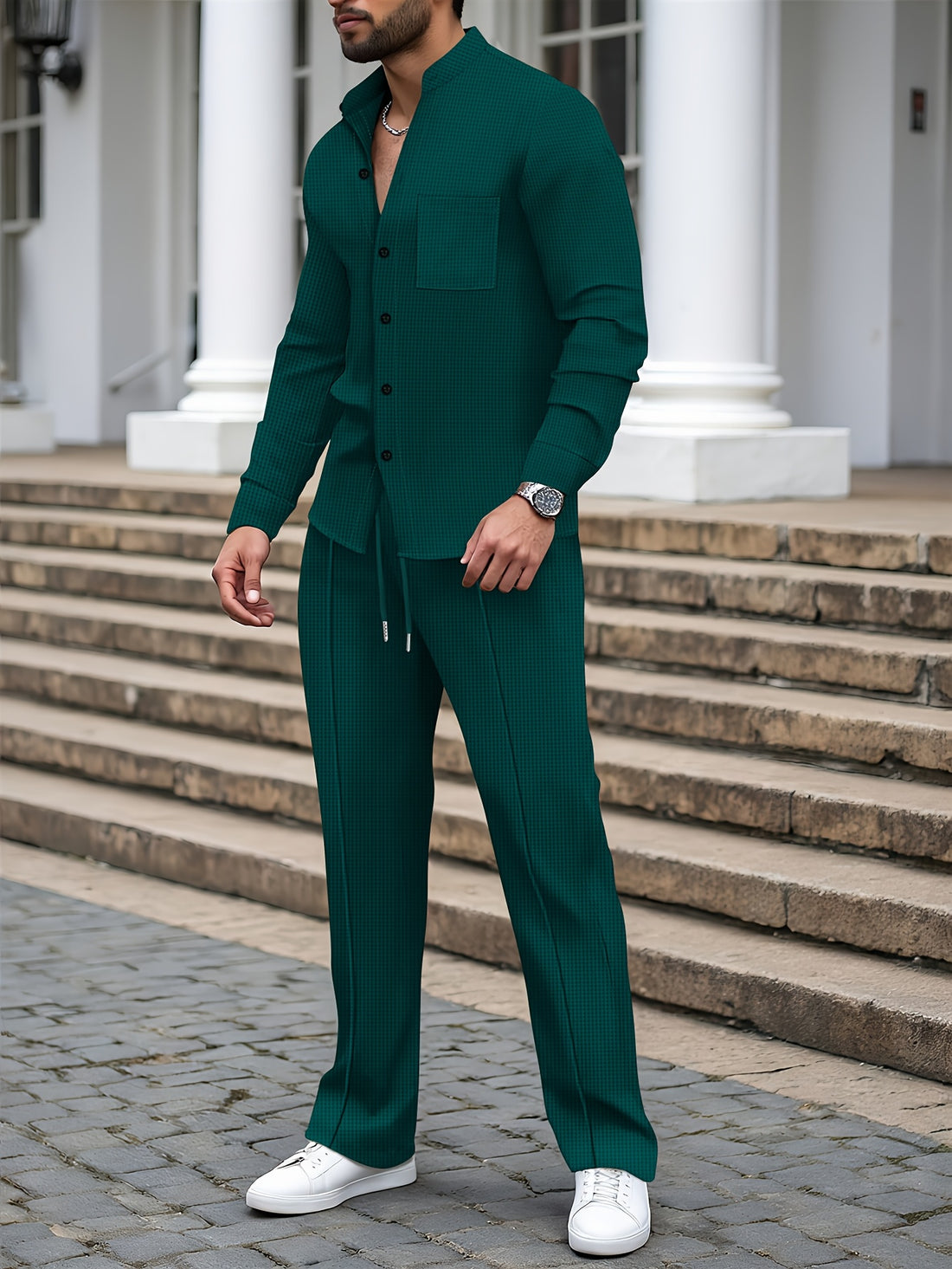 Men's Two-Piece Set with a Long-Sleeve Cardigan with Pockets