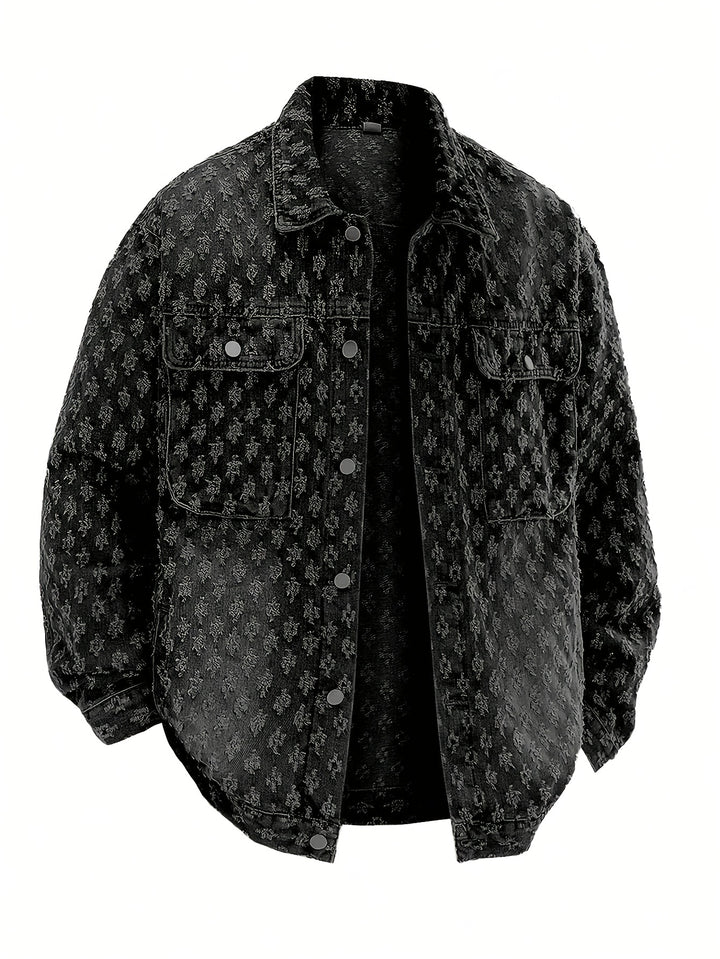 Men's Vintage monogram Distressed Black Denim Jacket
