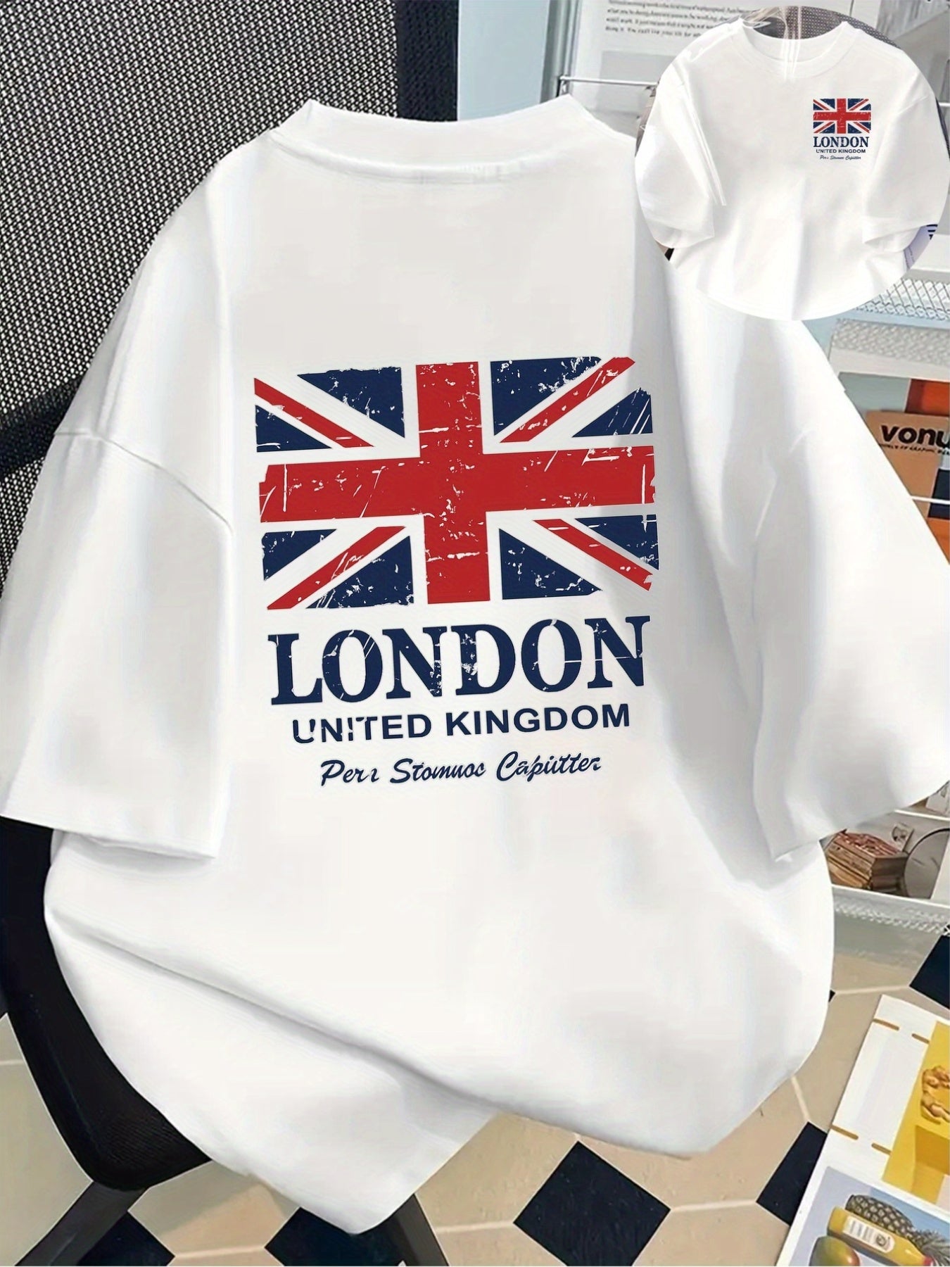 1pc Men'S British Flag & London Graphic T-Shirt