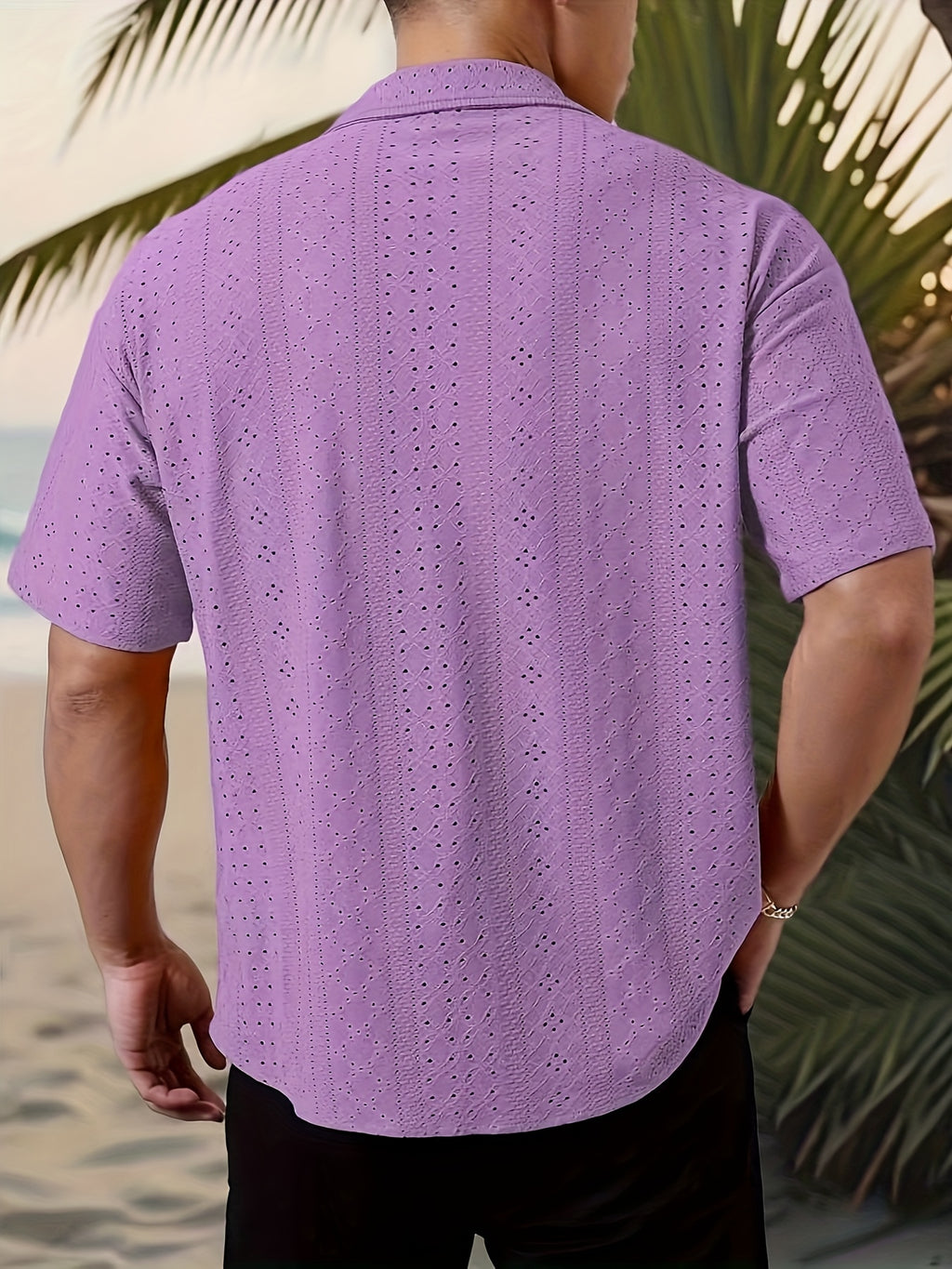 Men's Solid Color Short Sleeve Button-Up Shirt