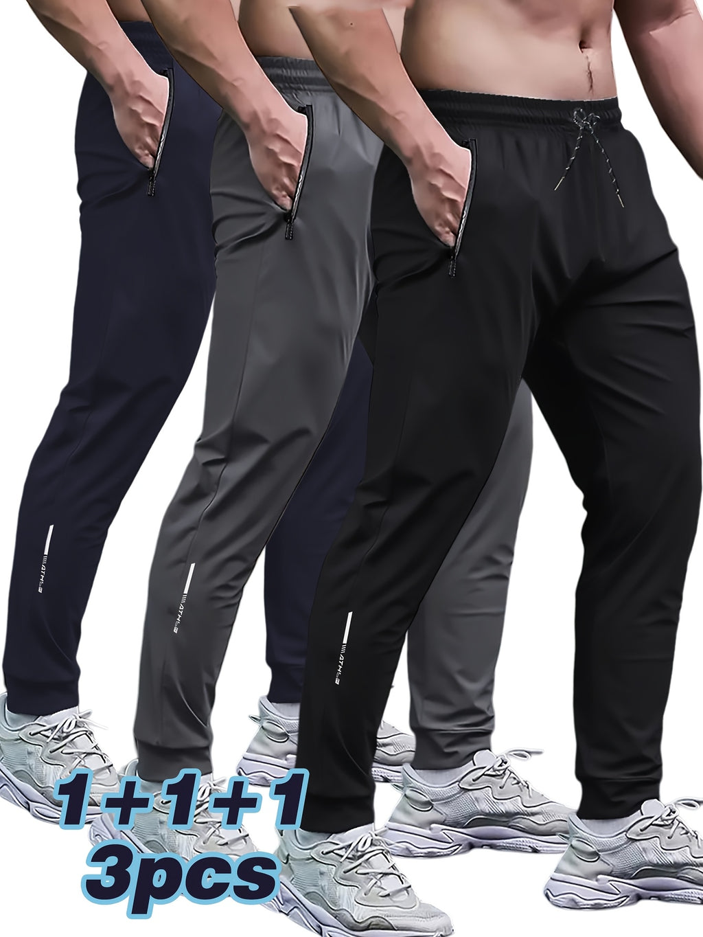 3-Pack Men'S Athletic Joggers, Breathable Polyester Sports Pants