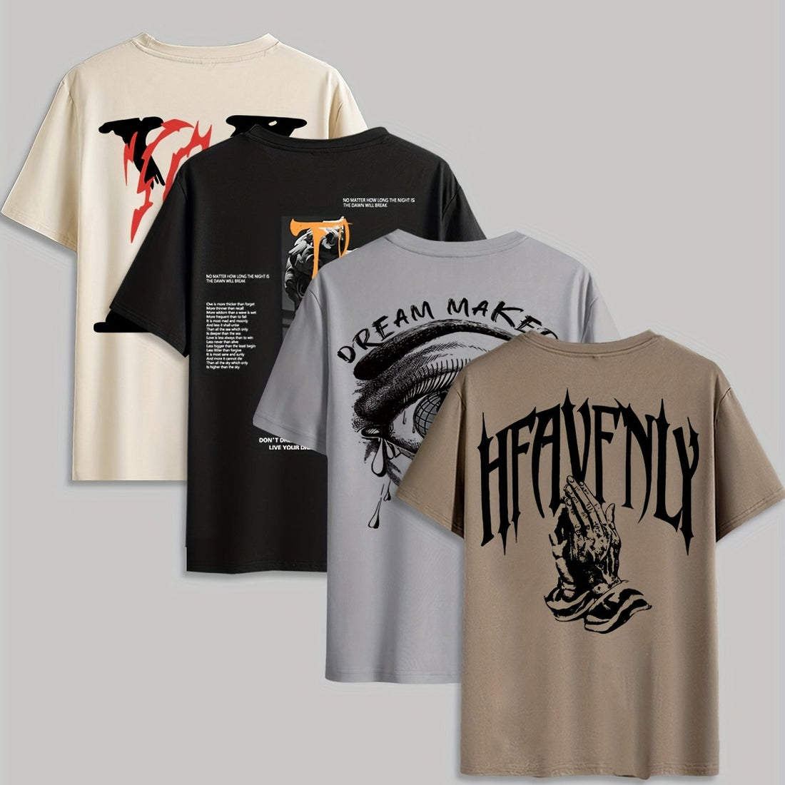 4pcs Men's Graphic Tees - "Heavenly" & More Designs