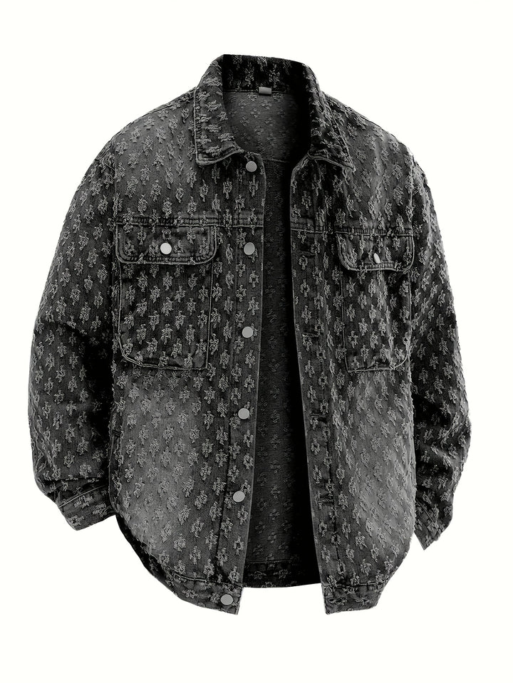 Men's Vintage monogram Distressed Black Denim Jacket