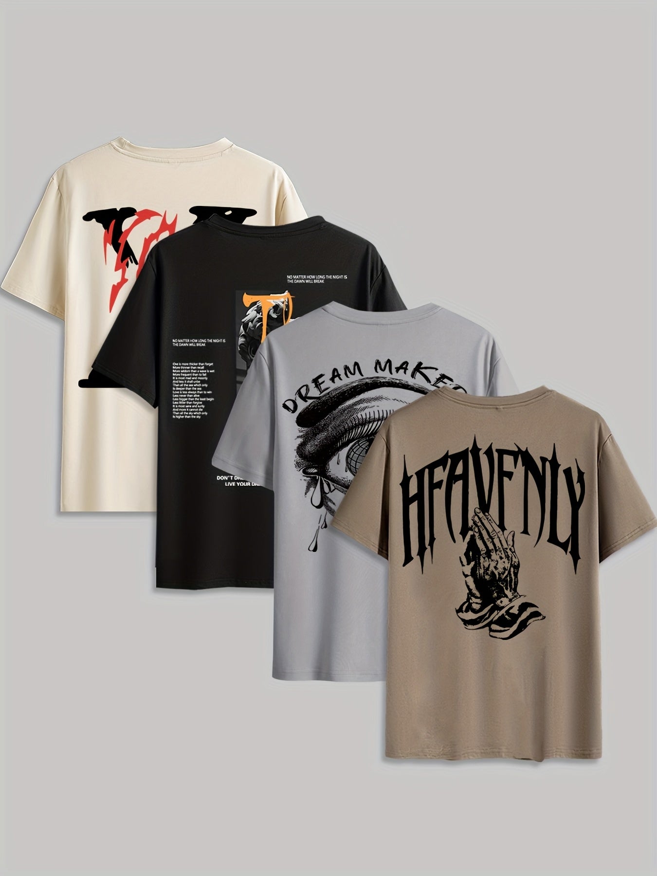 4pcs Men's Graphic Tees - "Heavenly" & More Designs