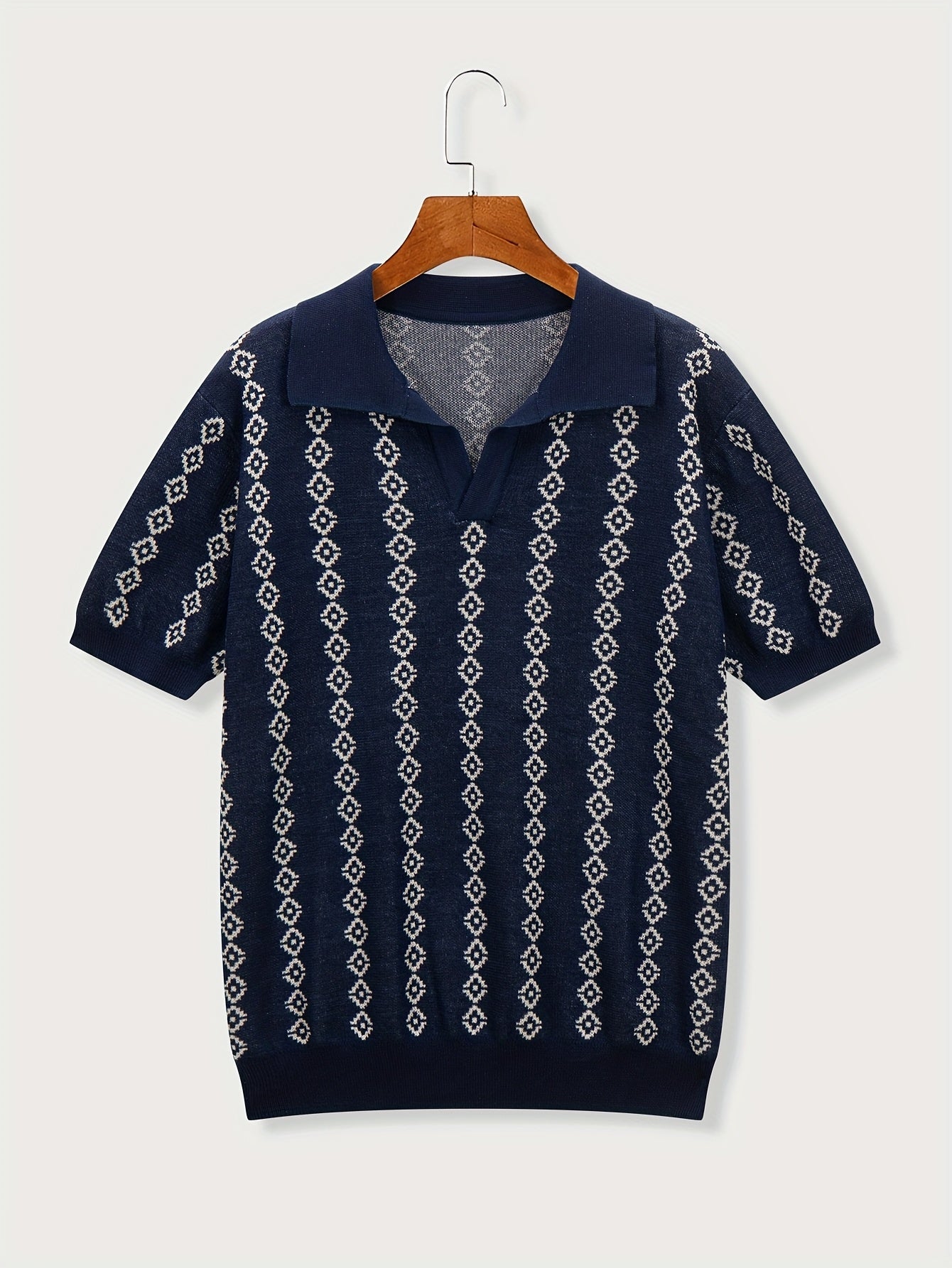 Men's Rhombus Patterns Short Sleeve Knit Sweater For Autumn And Winter