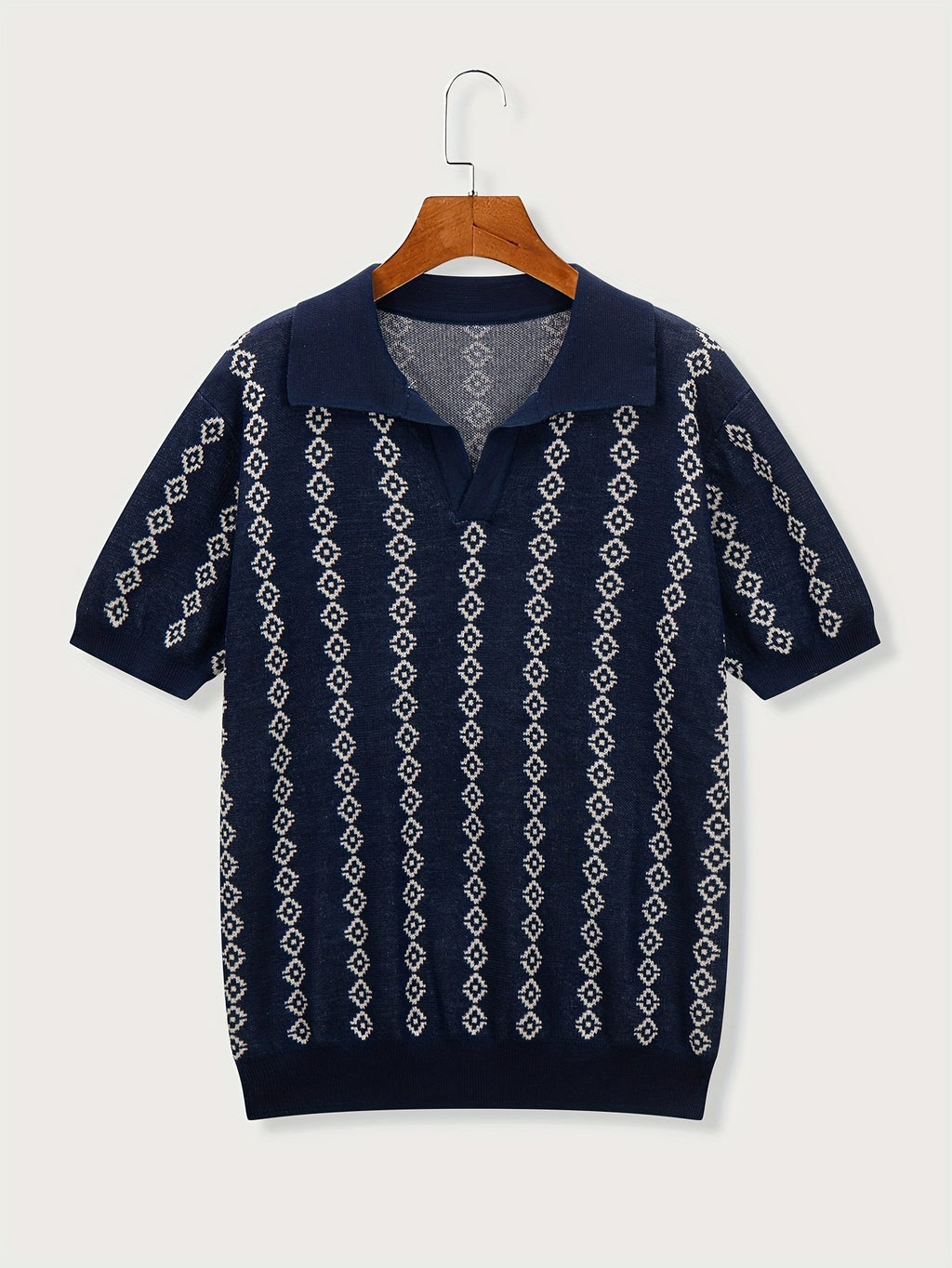 Men's Rhombus Patterns Short Sleeve Knit Sweater For Autumn And Winter