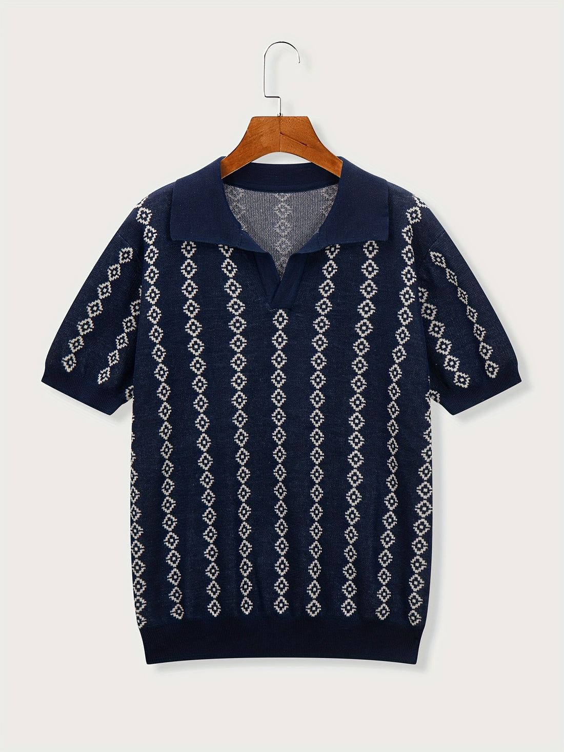 Men's Rhombus Patterns Short Sleeve Knit Sweater For Autumn And Winter
