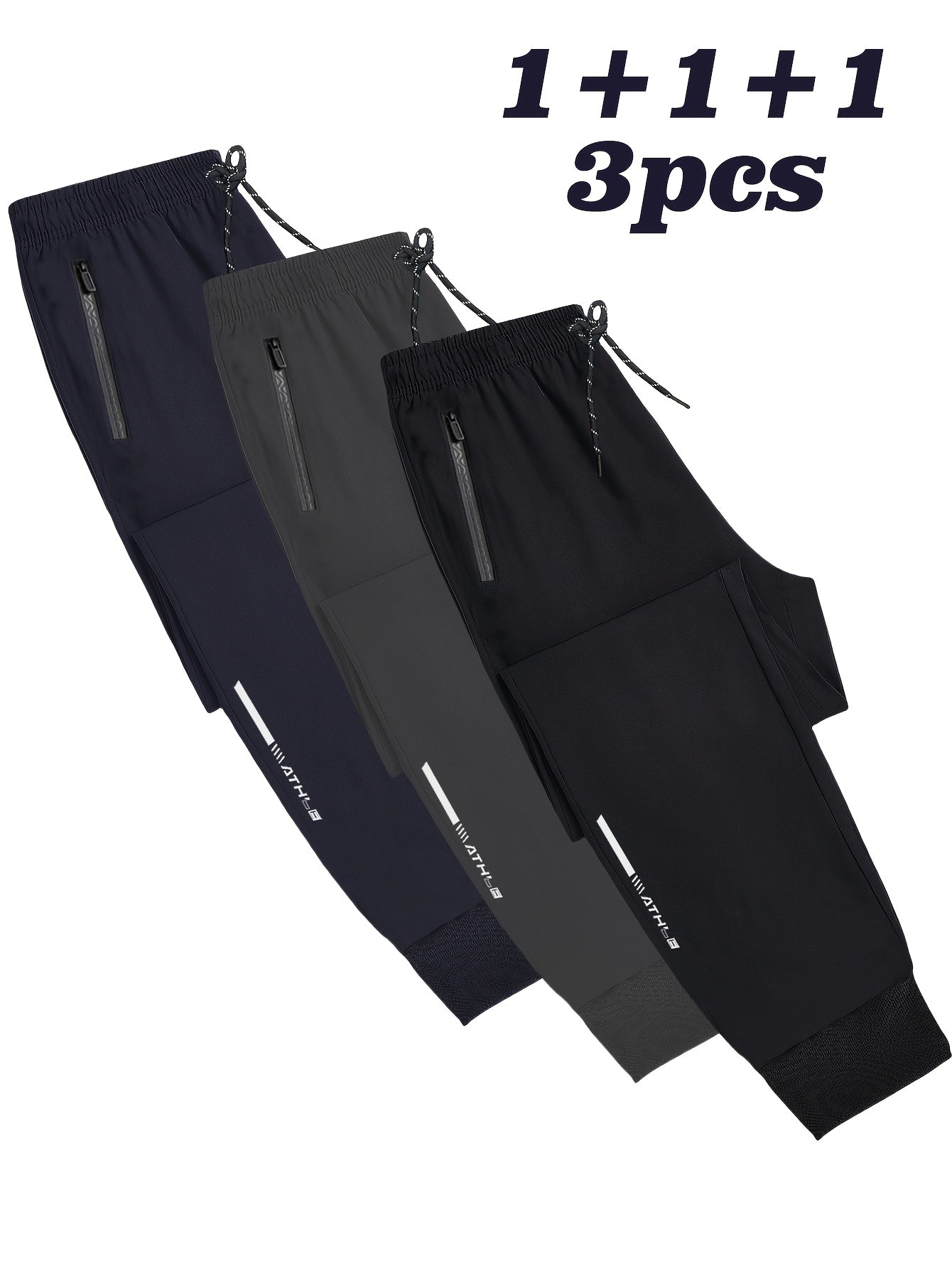 3-Pack Men'S Athletic Joggers, Breathable Polyester Sports Pants