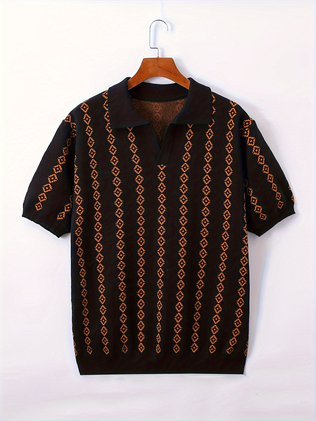 Men's Rhombus Patterns Short Sleeve Knit Sweater For Autumn And Winter