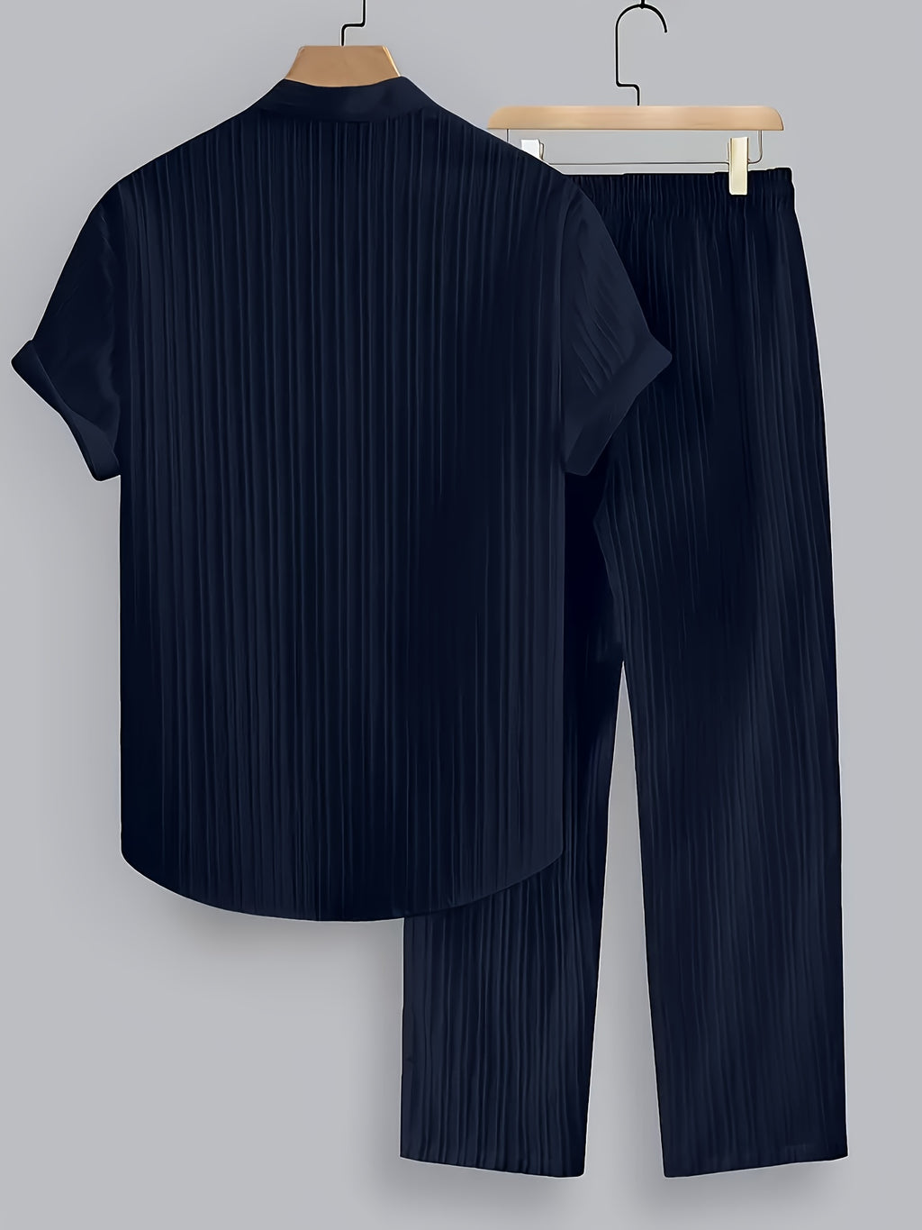 Men'S Summer Casual 2-Piece Striped Polyester Set