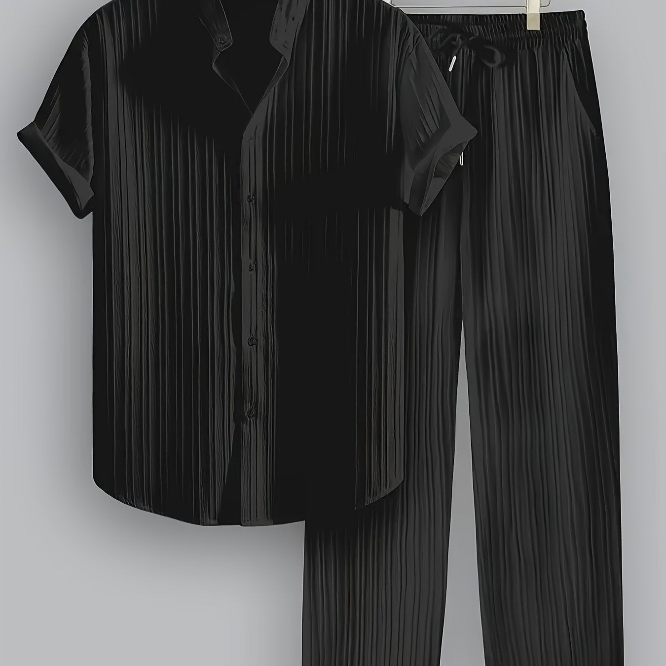 Men'S Summer Casual 2-Piece Striped Polyester Set